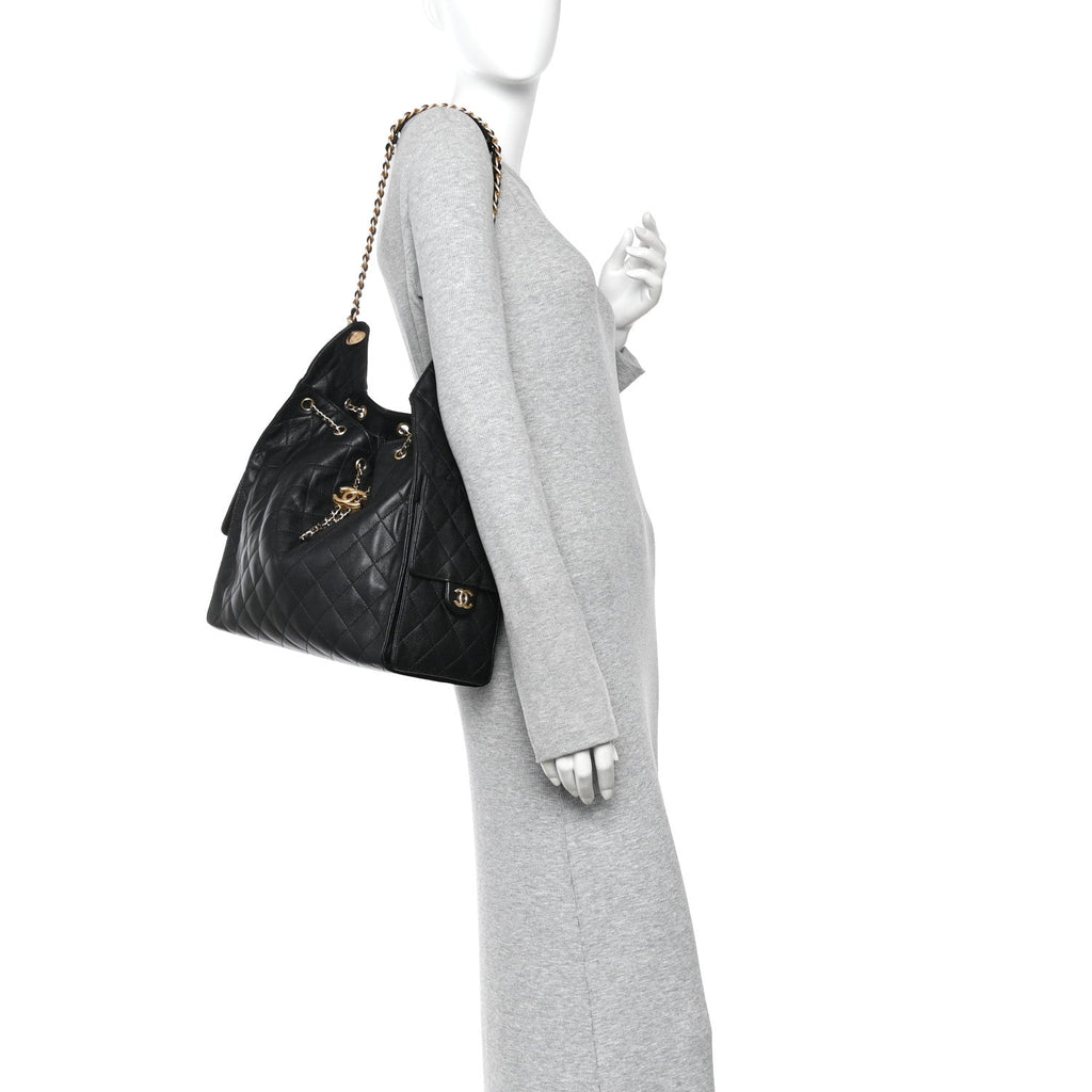 Caviar Quilted Medium Chanel 25 Handbag Black