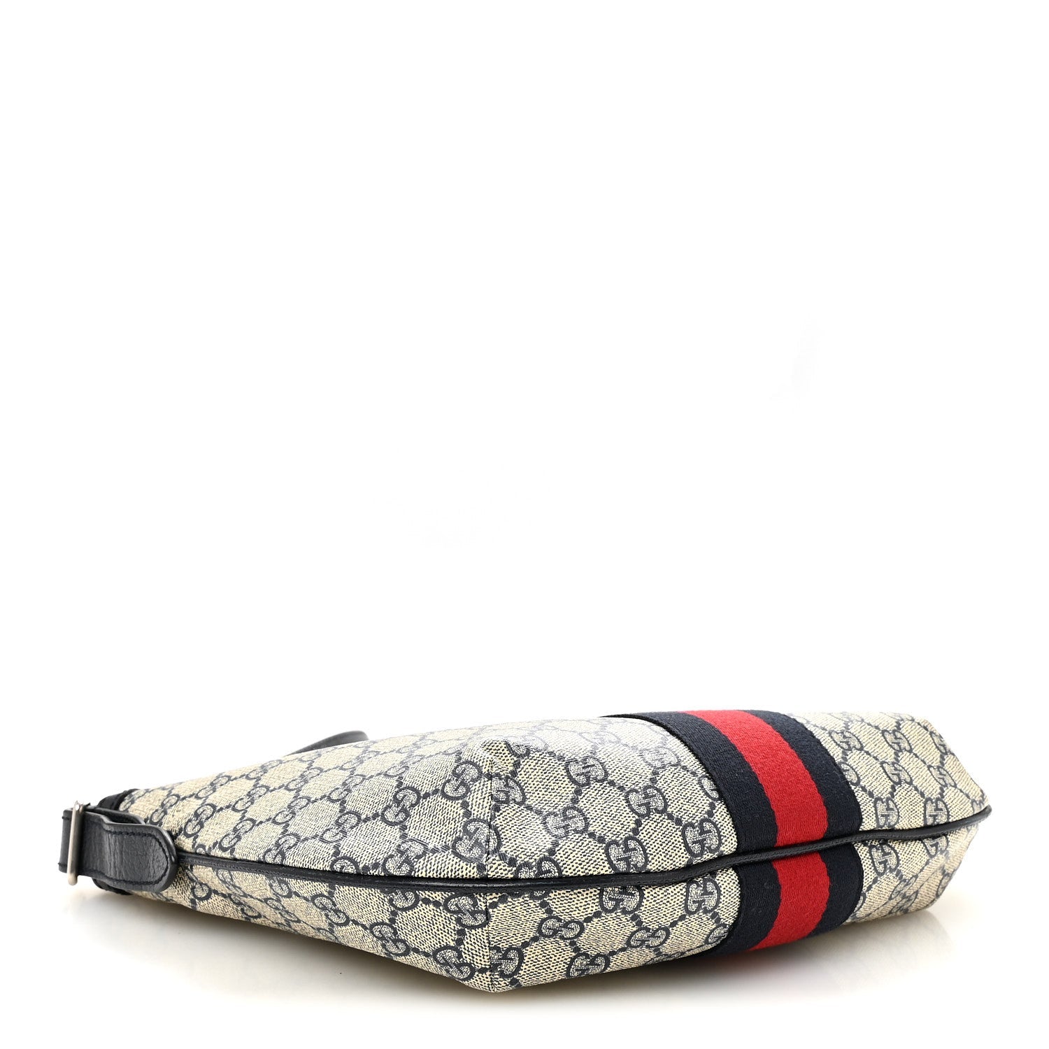 GG Supreme Monogram Textured Dollar Calfskin Web Small Ophidia Half Moon Hobo Beige Blue