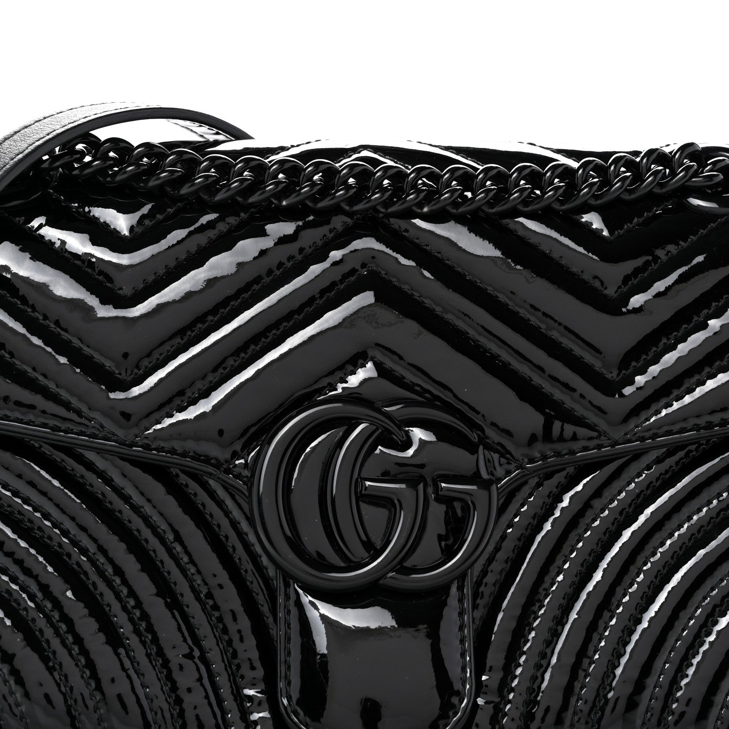 Patent Calfskin Matelasse Monochrome Small GG Marmont Shoulder Bag Black