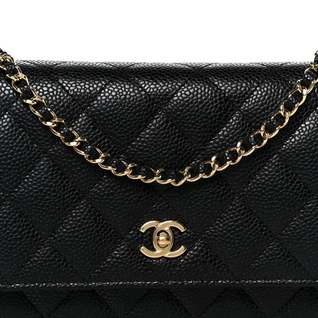 Caviar Quilted CC Turnlock Wallet On Chain WOC Black
