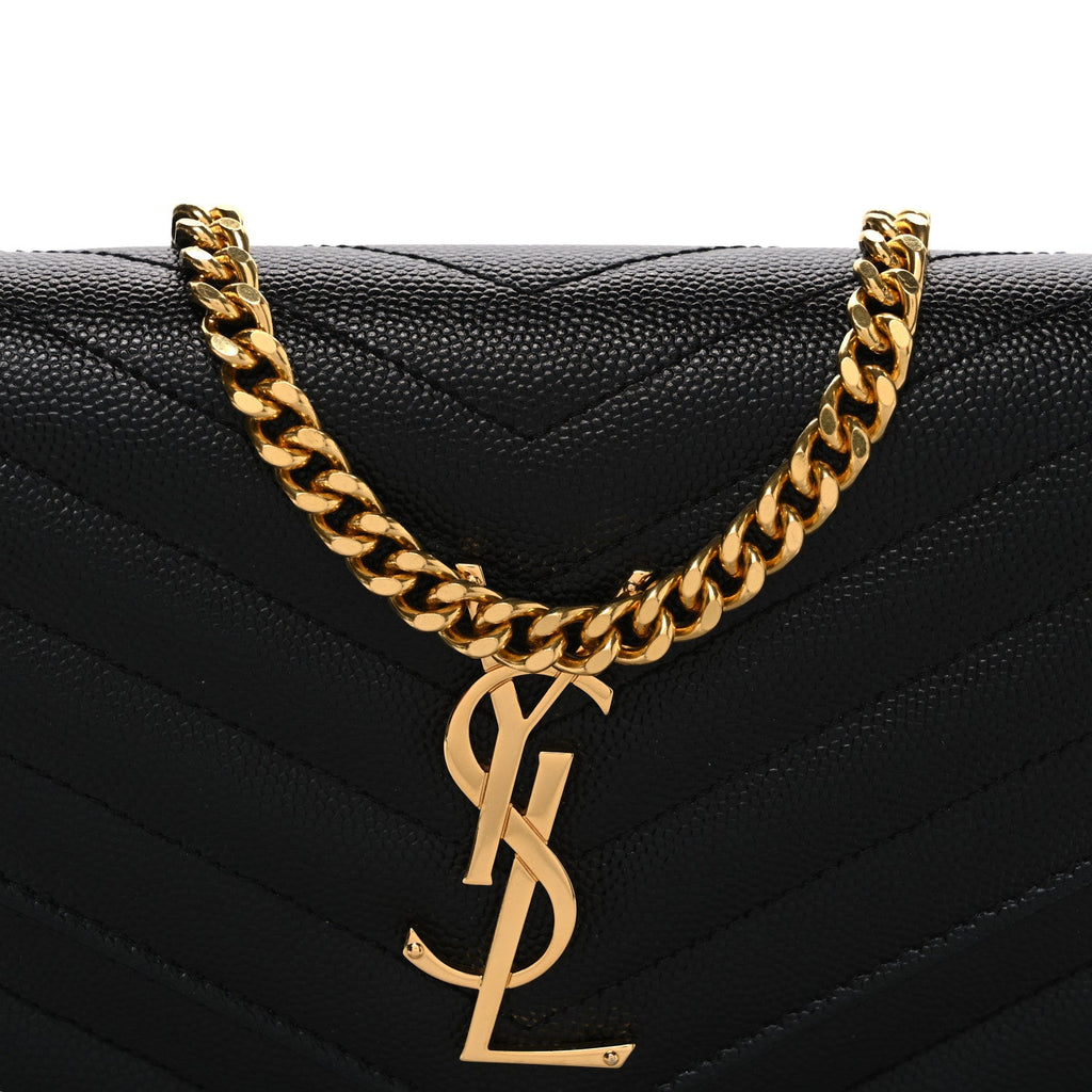Grain De Poudre Matelasse Chevron Monogram Chain Wallet Black
