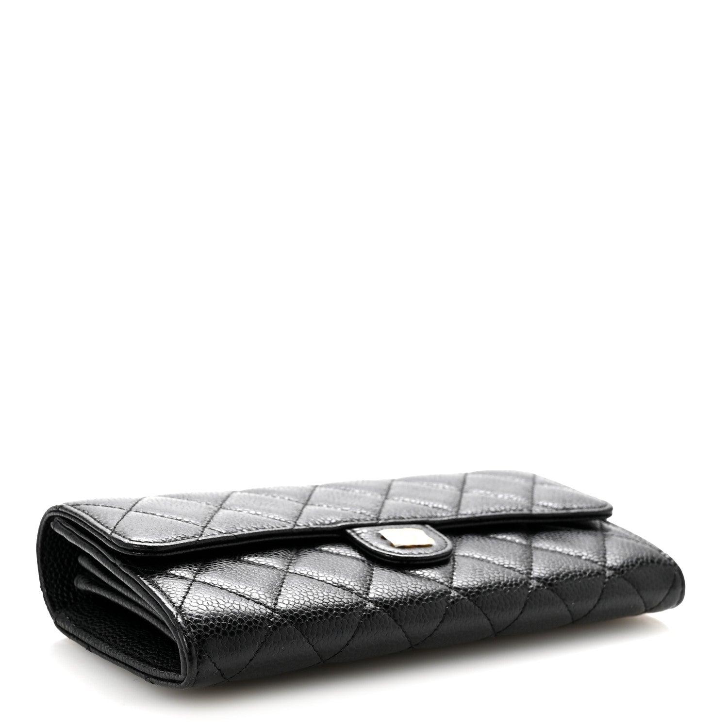 Caviar Quilted Large Gusset Flap Wallet Black