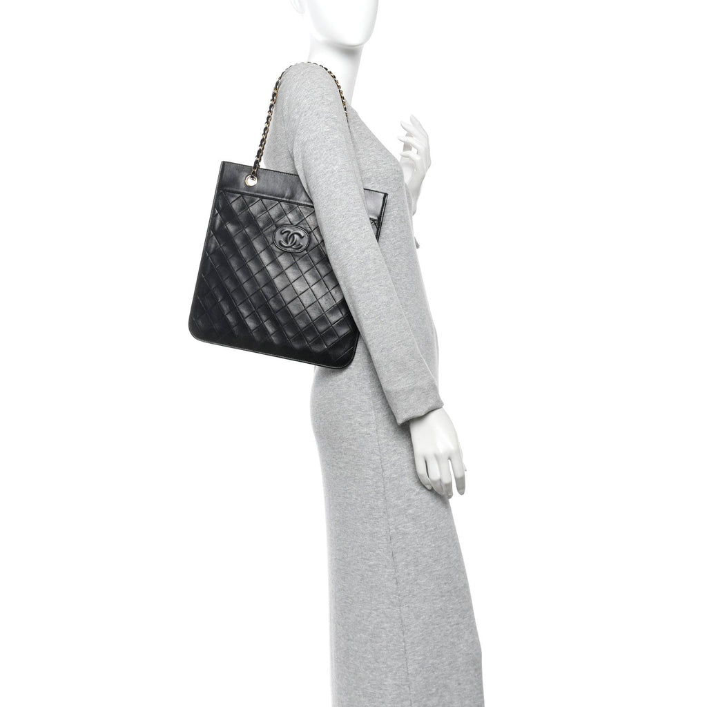 Lambskin Quilted CC Shoulder Bag Black