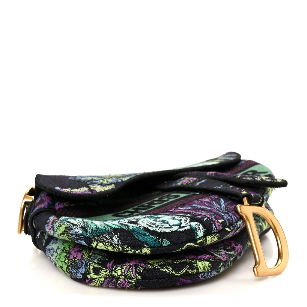 Canvas Embroidered Petites Fleurs Saddle Bag Black Multicolor