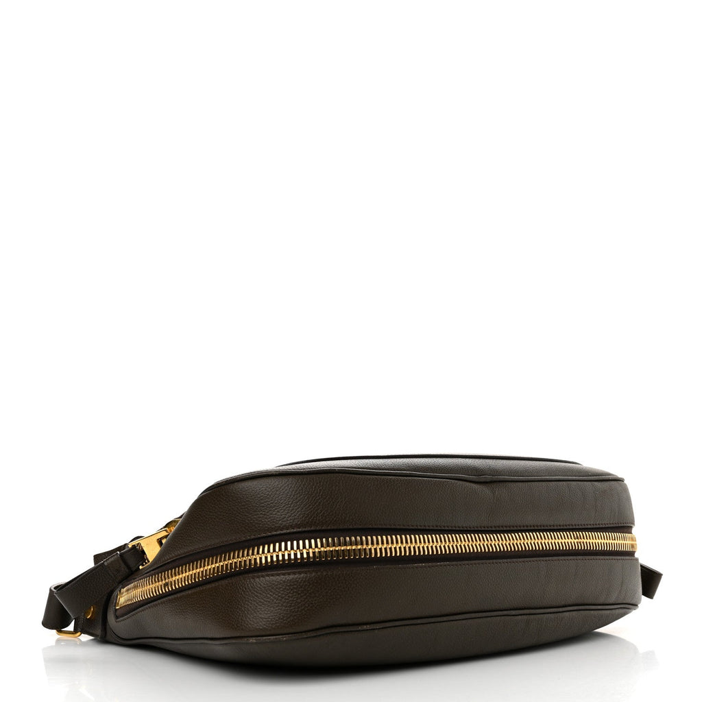 Grained Calfskin Large Jennifer Crossbody Bag Brown
