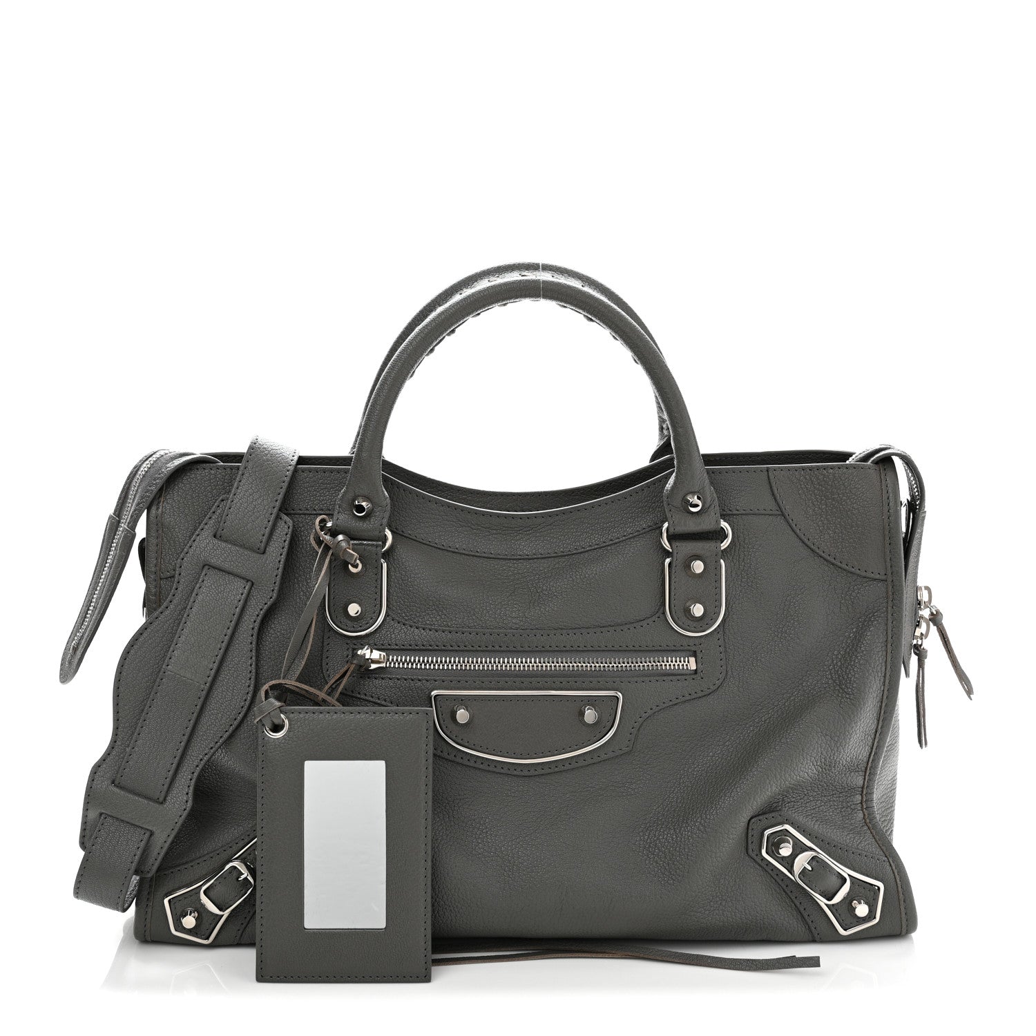 Chevre Silver Metallic Edge Hardware City Gris Acier