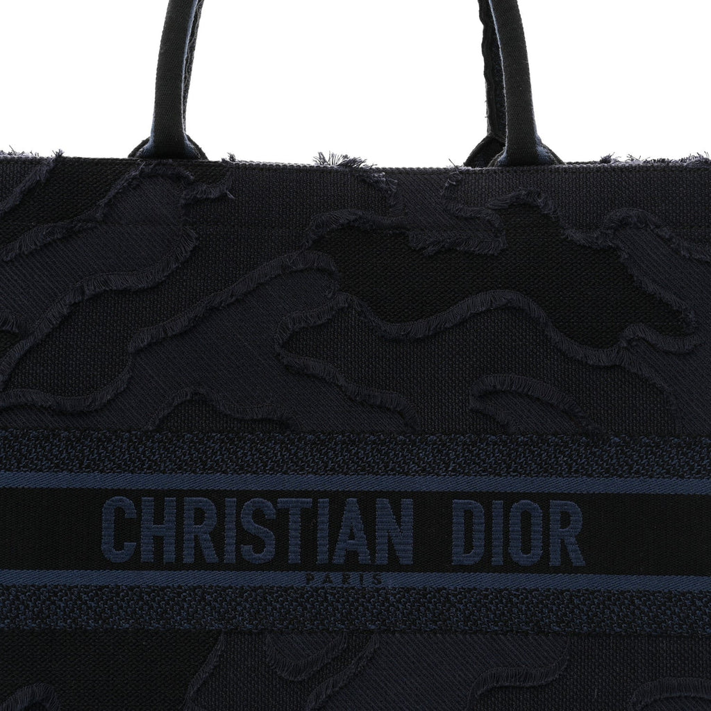 Canvas Embroidered Camouflage Book Tote Blue