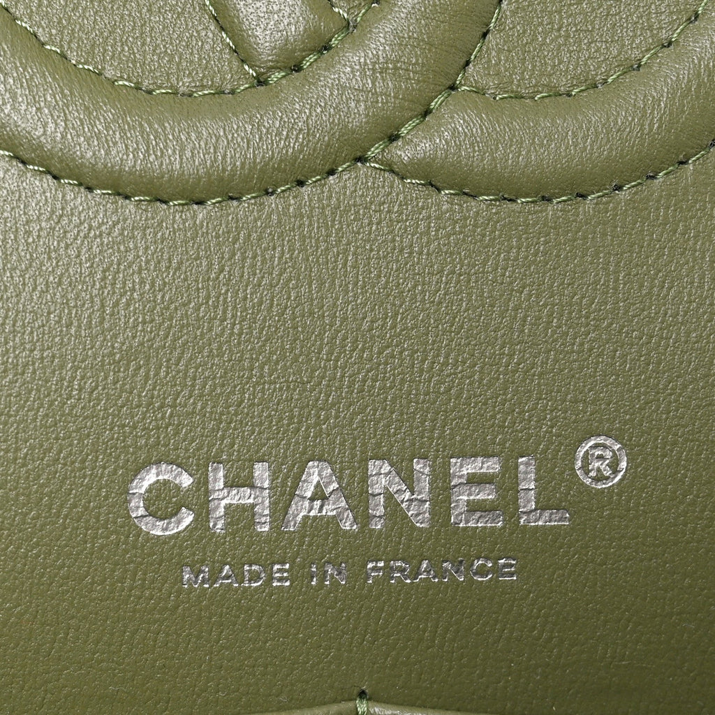 Lambskin Quilted Medium Double Flap Green