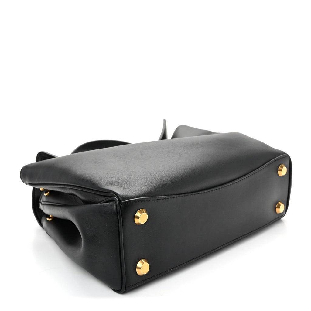 Natural Smooth Calfskin Small Rodeo Top Handle Handbag Black