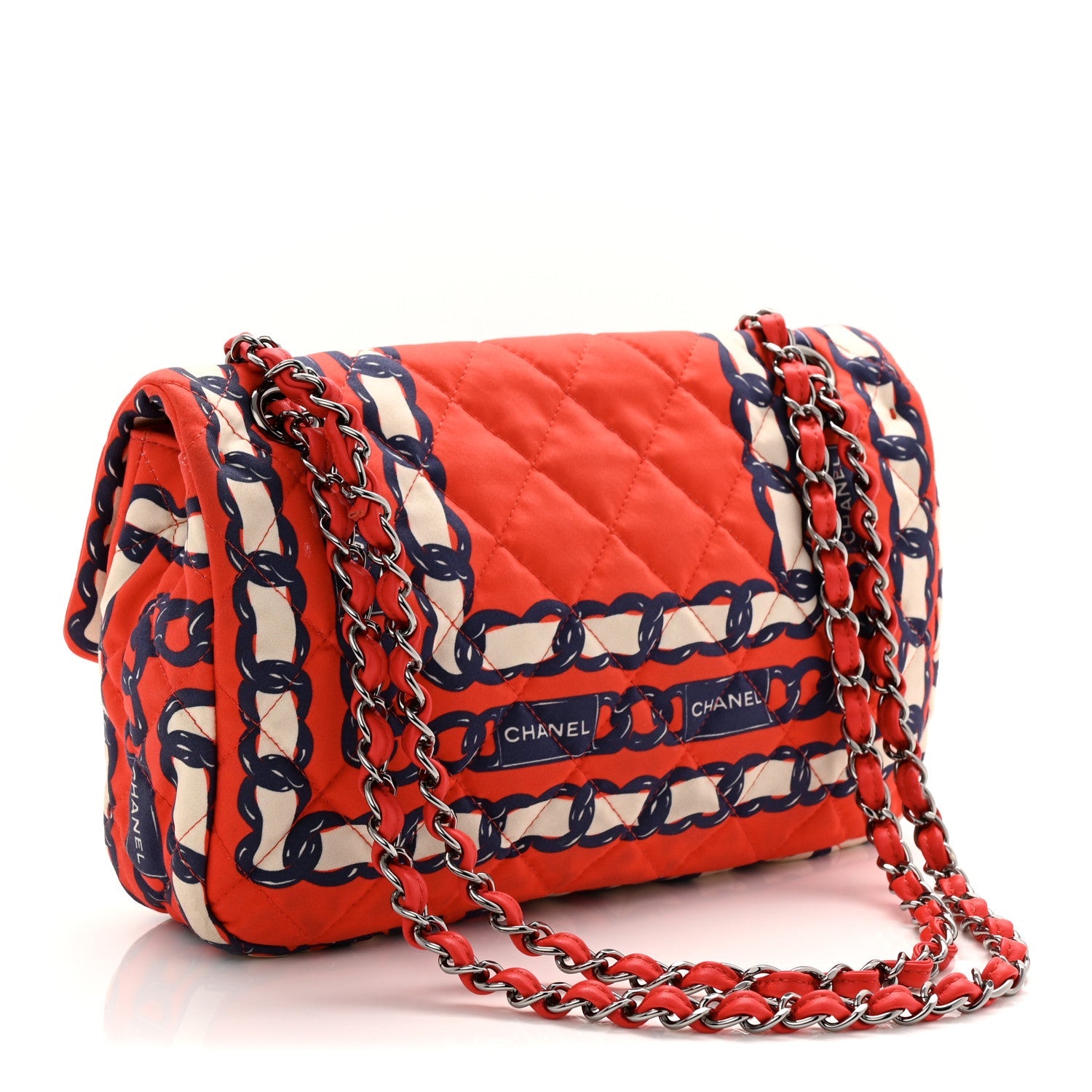 Silk Chain Printed Medium Single Flap Red