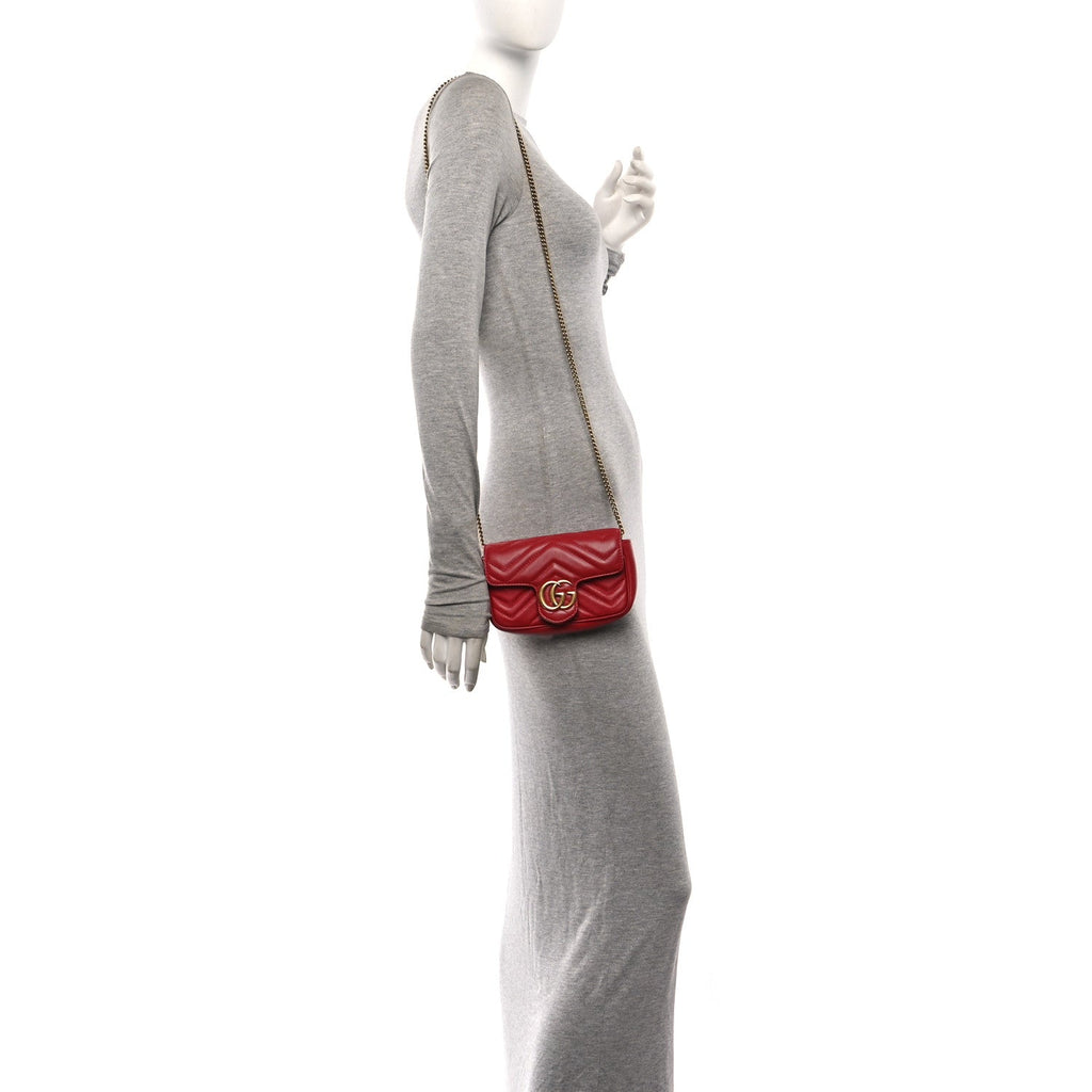 Calfskin Matelasse Super Mini GG Marmont Shoulder Bag Hibiscus Red