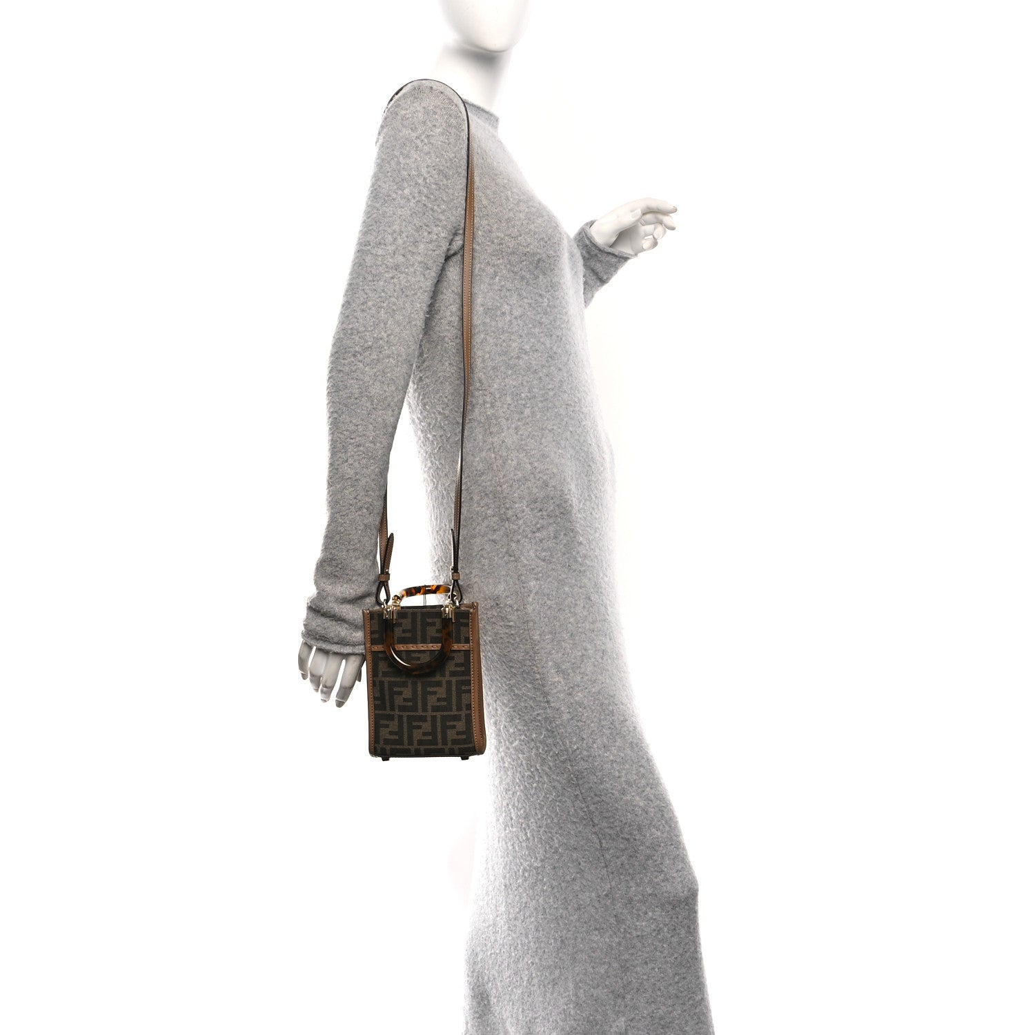 Fabric Jacquard Vitello King Plexiglass FF 1974 Mini Fendi Sunshine Shopper Tote Tobacco Moro Sand