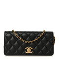 Caviar Quilted Camellia Clutch With Chain Black