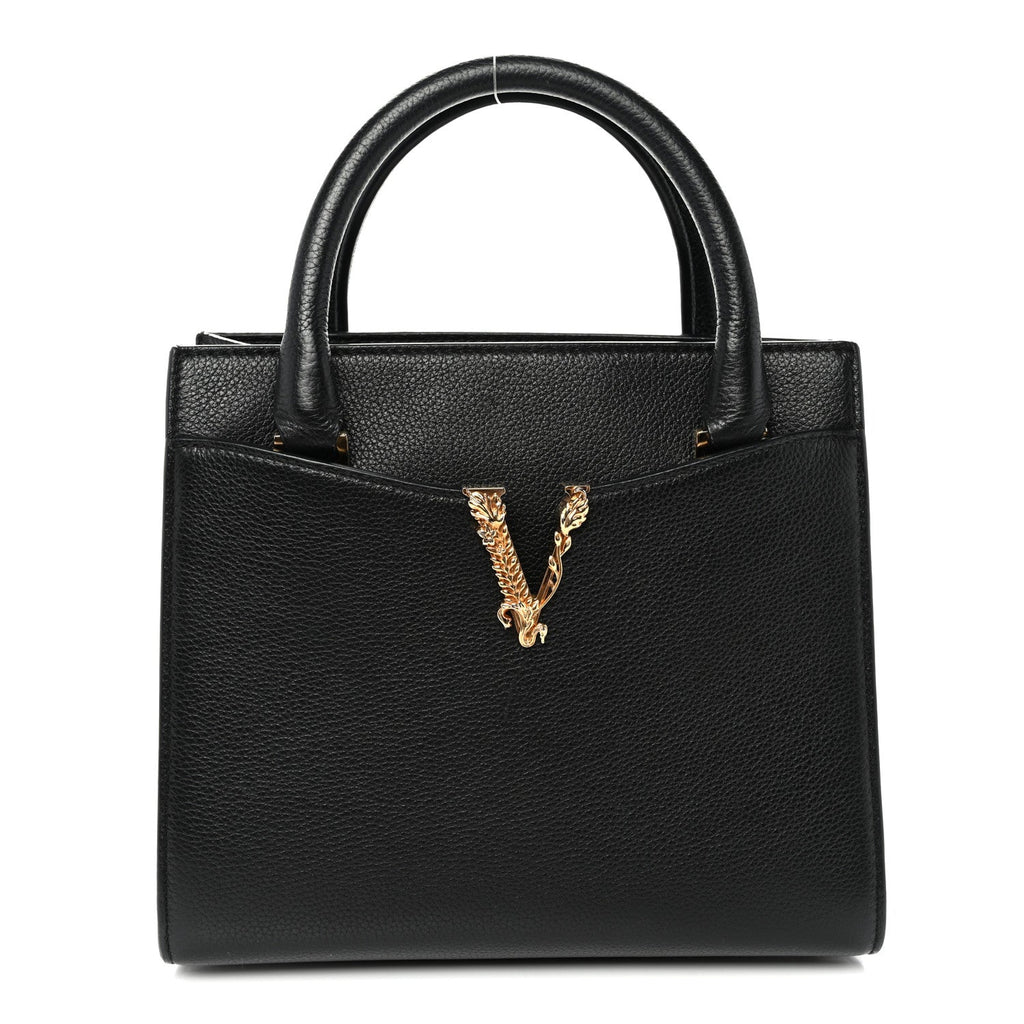 Grainy Calfskin Virtus Top Handle Tote Black