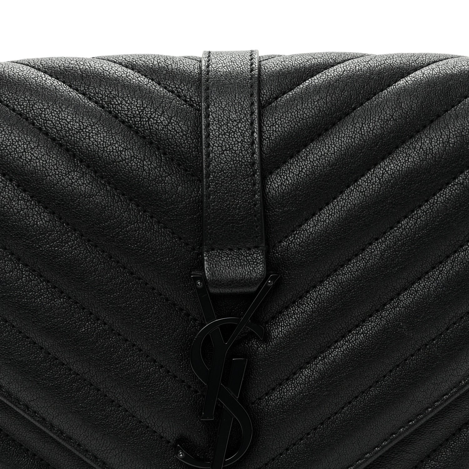 Sheepskin Matelasse Chevron Monogram Monochrome Medium College Bag Black