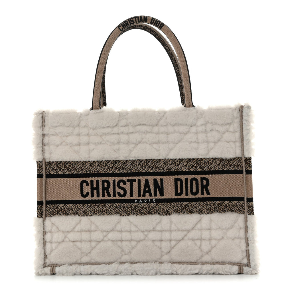 Shearling Cannage Medium Book Tote Ecru Black