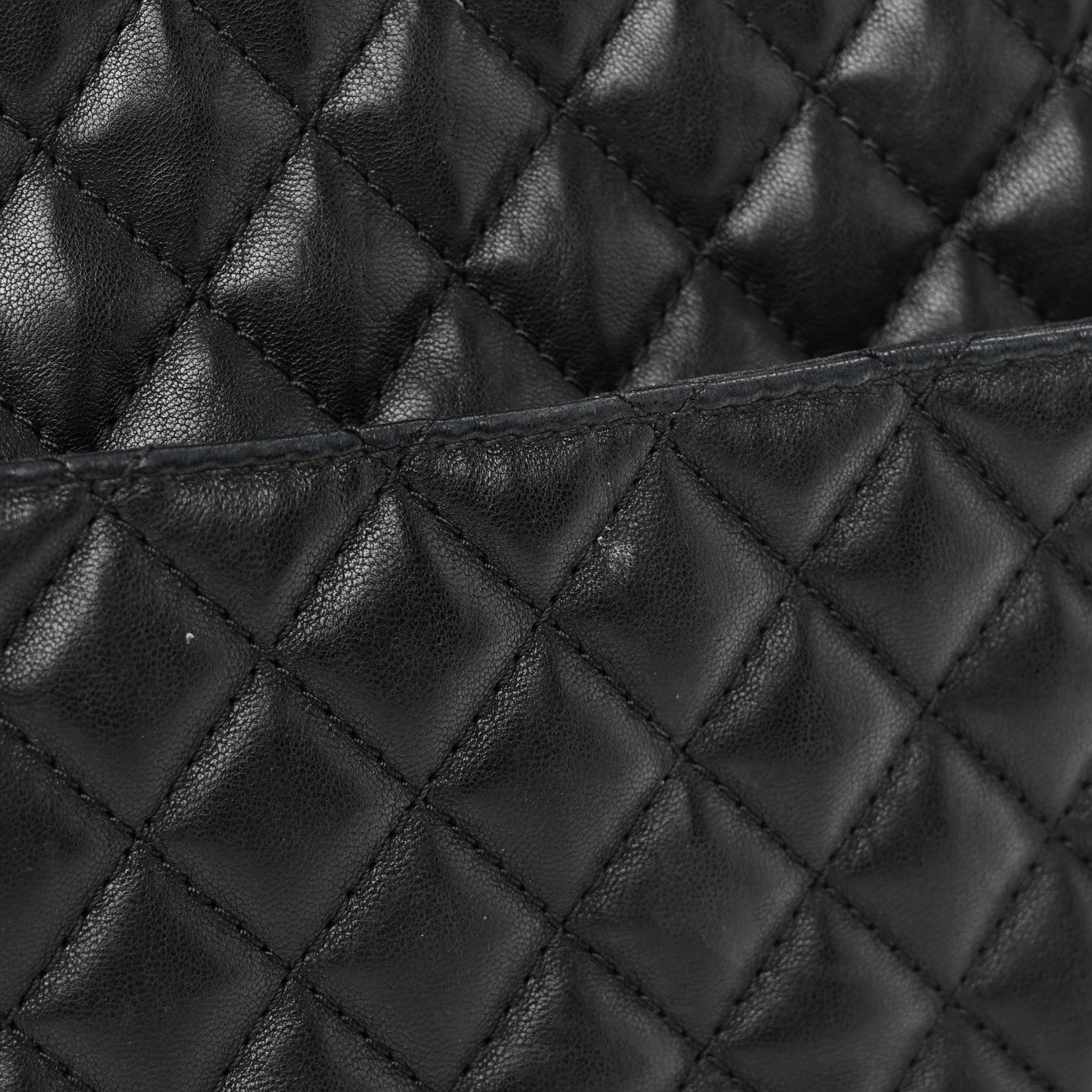 Lambskin Quilted Large Fluffy CC Shopping Tote Black