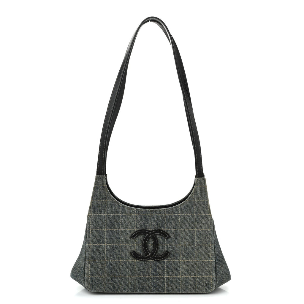 Denim Quilted CC Chocolate Bar Shoulder Bag Blue