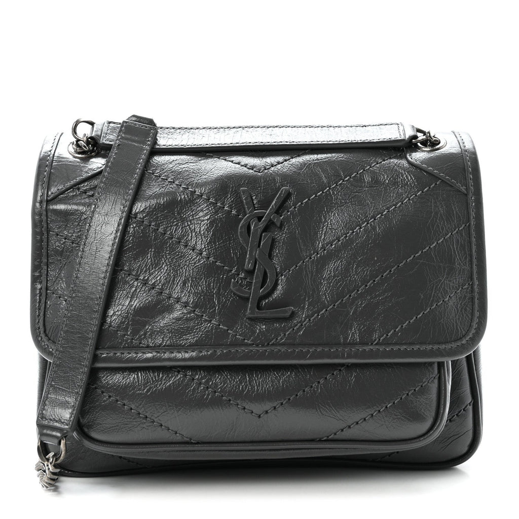 Crinkled Calfskin Matelasse Monogram Baby Niki Chain Satchel Storm