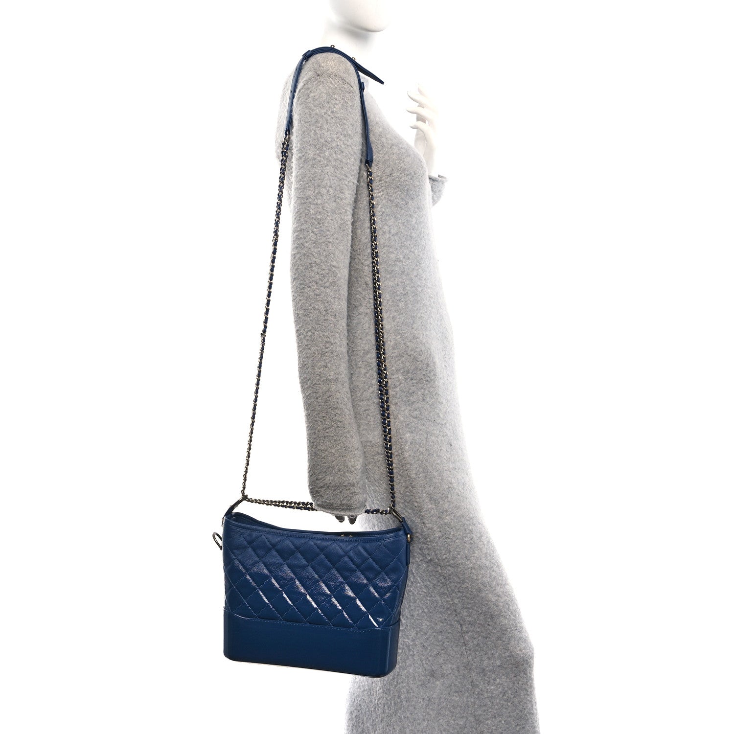 Patent Goatskin Quilted Medium Gabrielle Hobo Blue