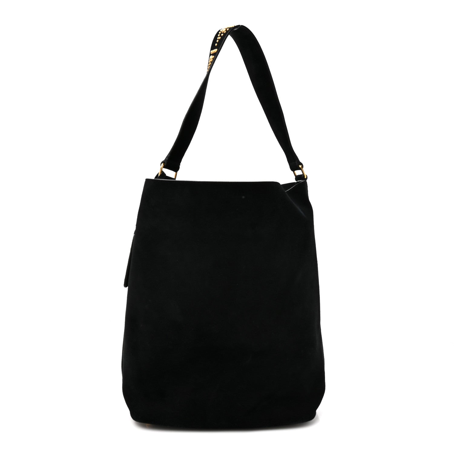 Suede Studded Bucket Bag Black