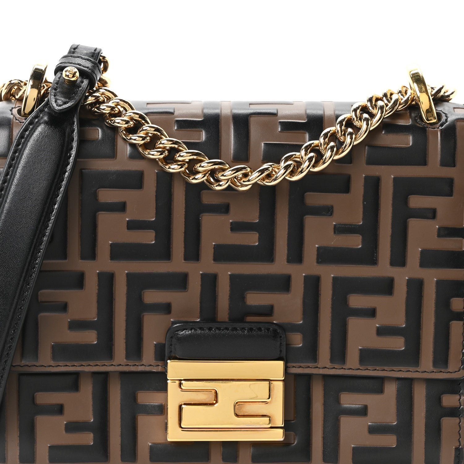 Vitello Liberty Bi-Color FF 1974 Embossed Small Kan U Shoulder Bag Maya Black
