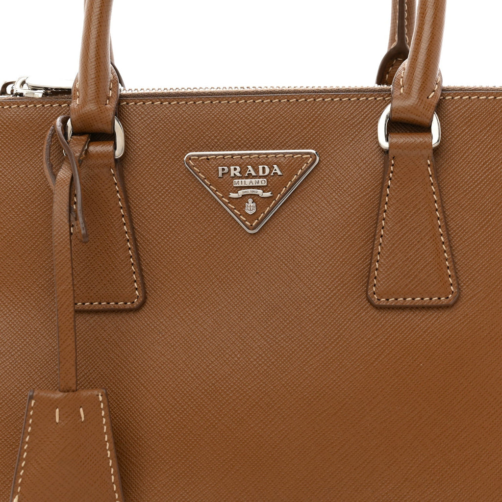 Saffiano Lux Small Galleria Double Zip Tote Cannella Talco
