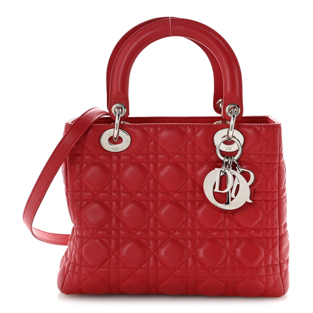 Lambskin Cannage Medium Lady Dior Red