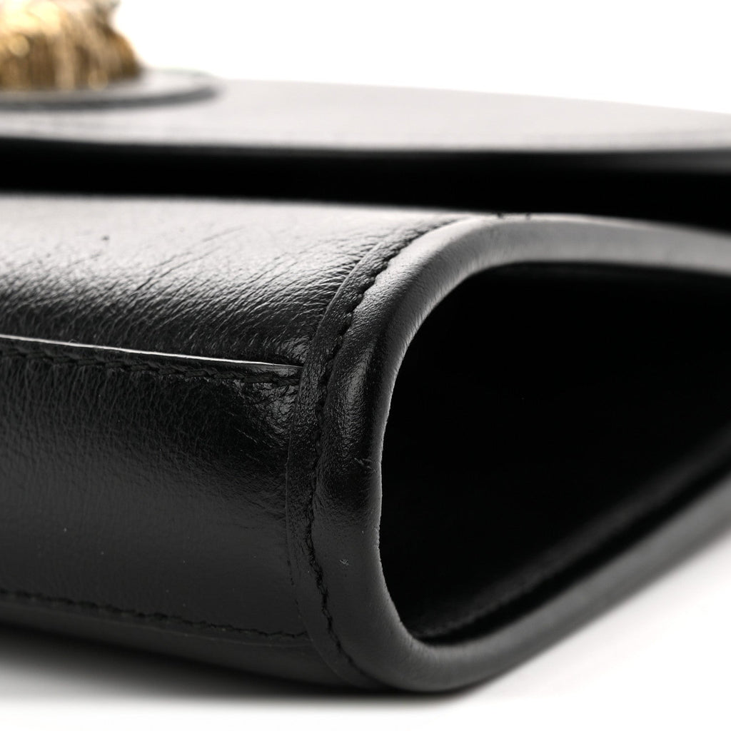Textured Calfskin Web Small Rajah Slim Flap Shoulder Bag Black