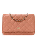 Lambskin Quilted Wallet on Chain WOC Salmon Pink