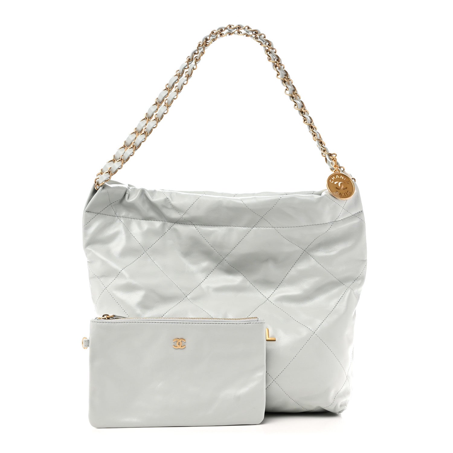 Shiny Calfskin Quilted Small Chanel 22 Light Blue