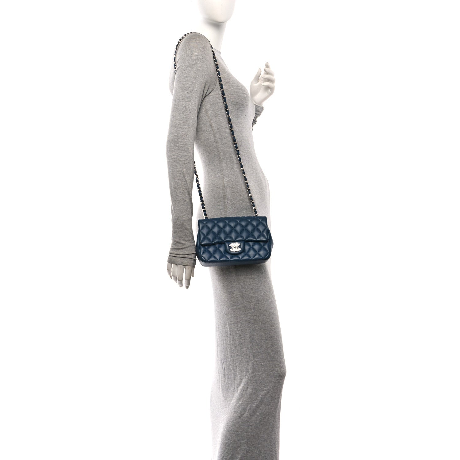 Lambskin Quilted Mini Rectangular Flap Blue