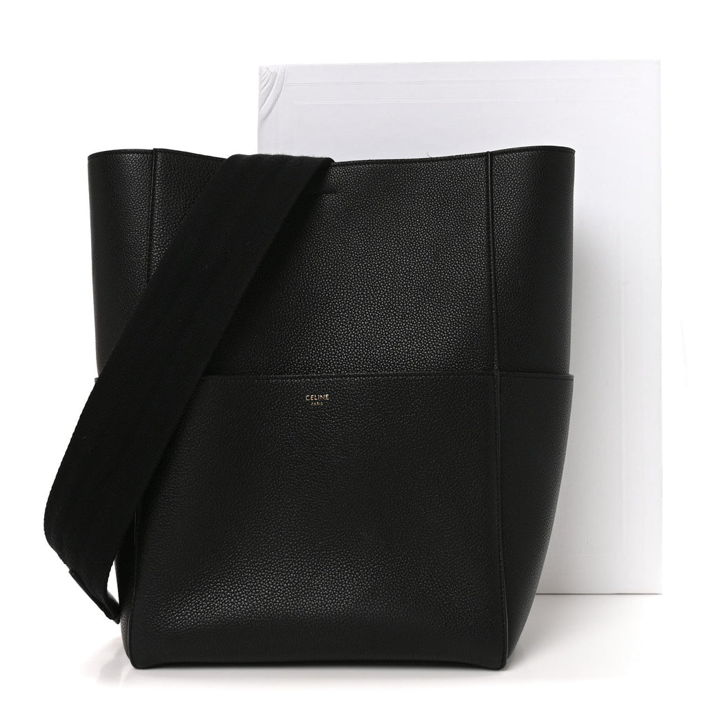 Soft Grained Calfskin Sangle Bucket Bag Black