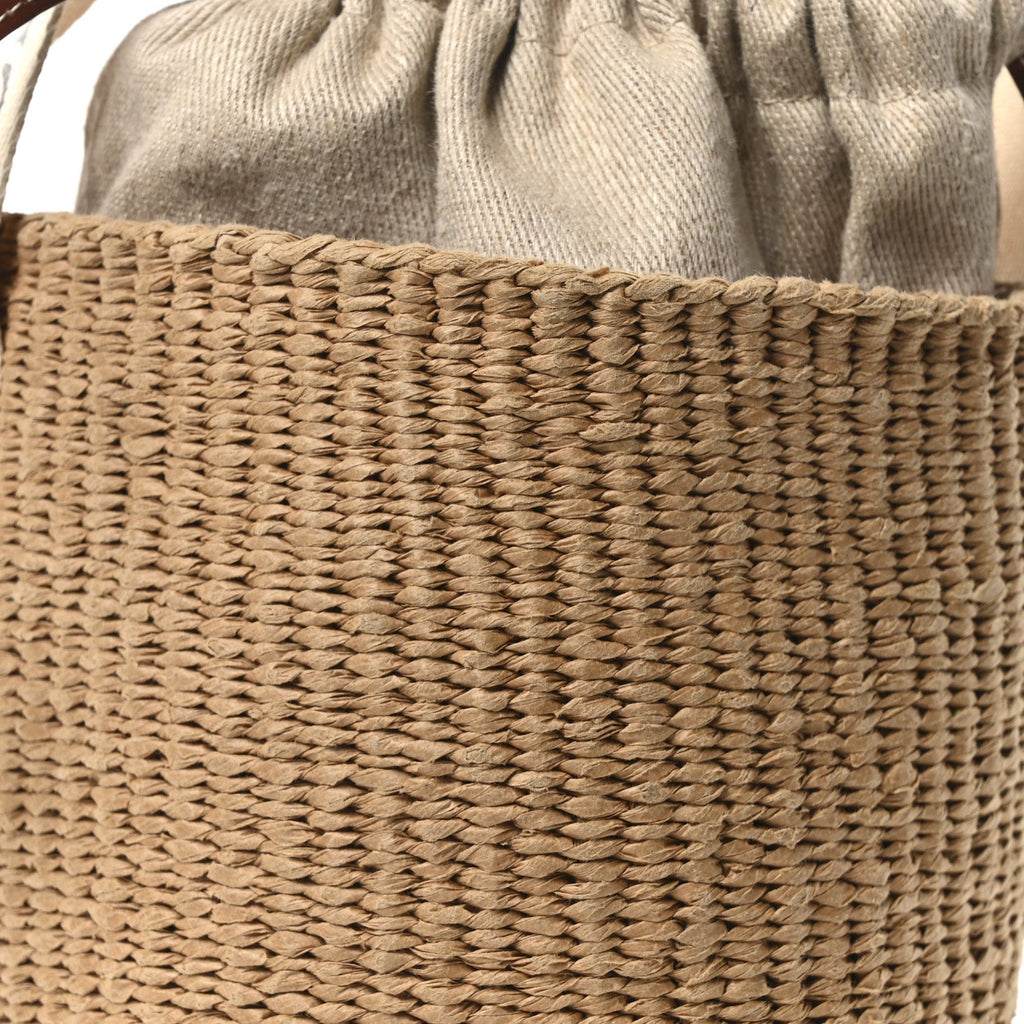 Raffia Calfskin Small Woody Basket Bag Brown