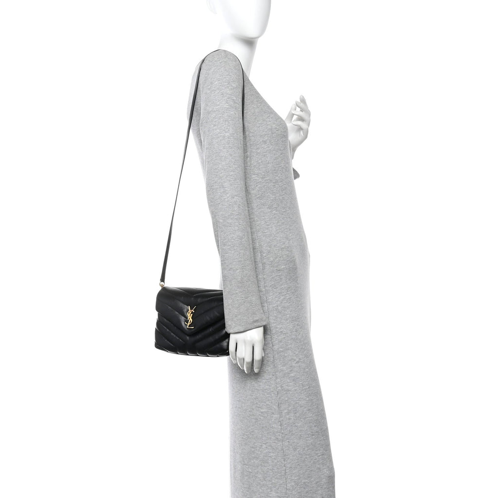 Calfskin Y Quilted Monogram Toy Loulou Crossbody Bag Black