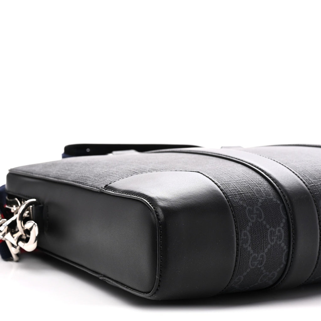 GG Supreme Monogram Appia Calfskin Web Briefcase Black