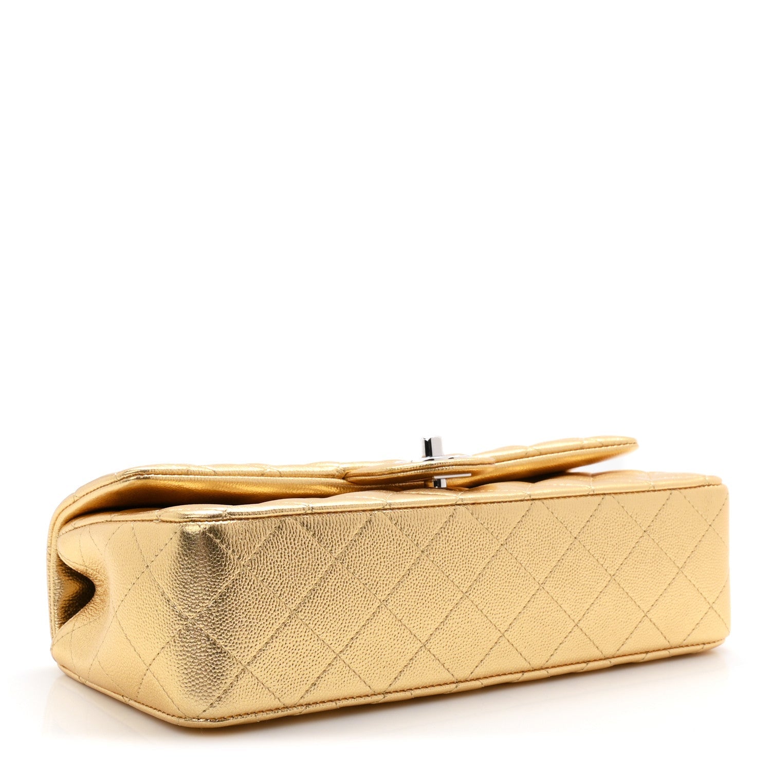 Metallic Caviar Quilted Top Handle East West Flap Gold