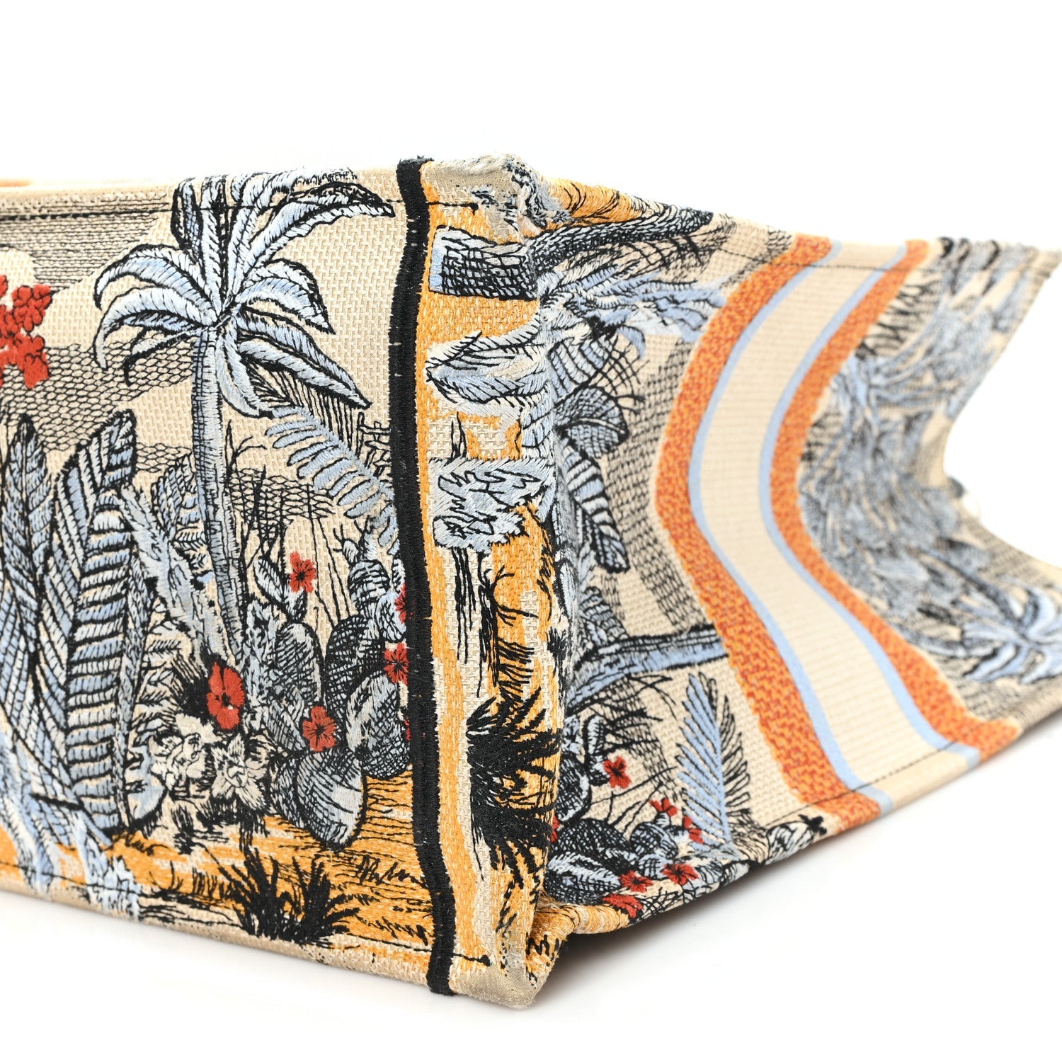 Canvas Embroidered Toile De Jouy Tropicalia Large Book Tote Denim Blue