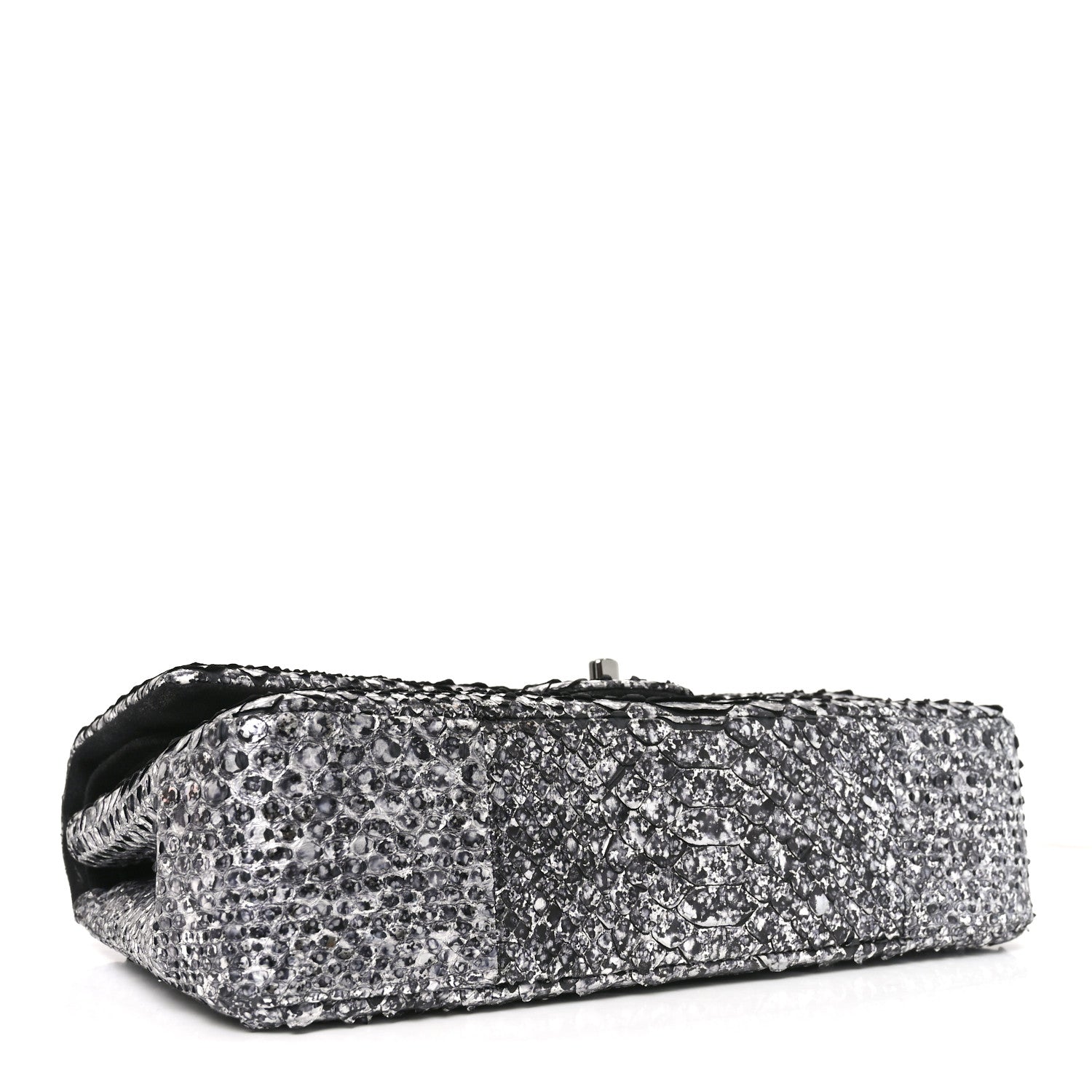 Metallic Snakeskin Medium Double Flap Black Silver