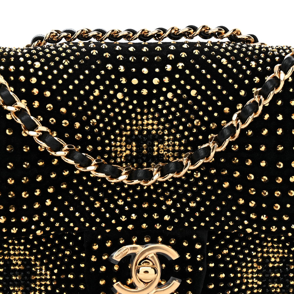Velvet Strass Evening Flap Bag Black Gold