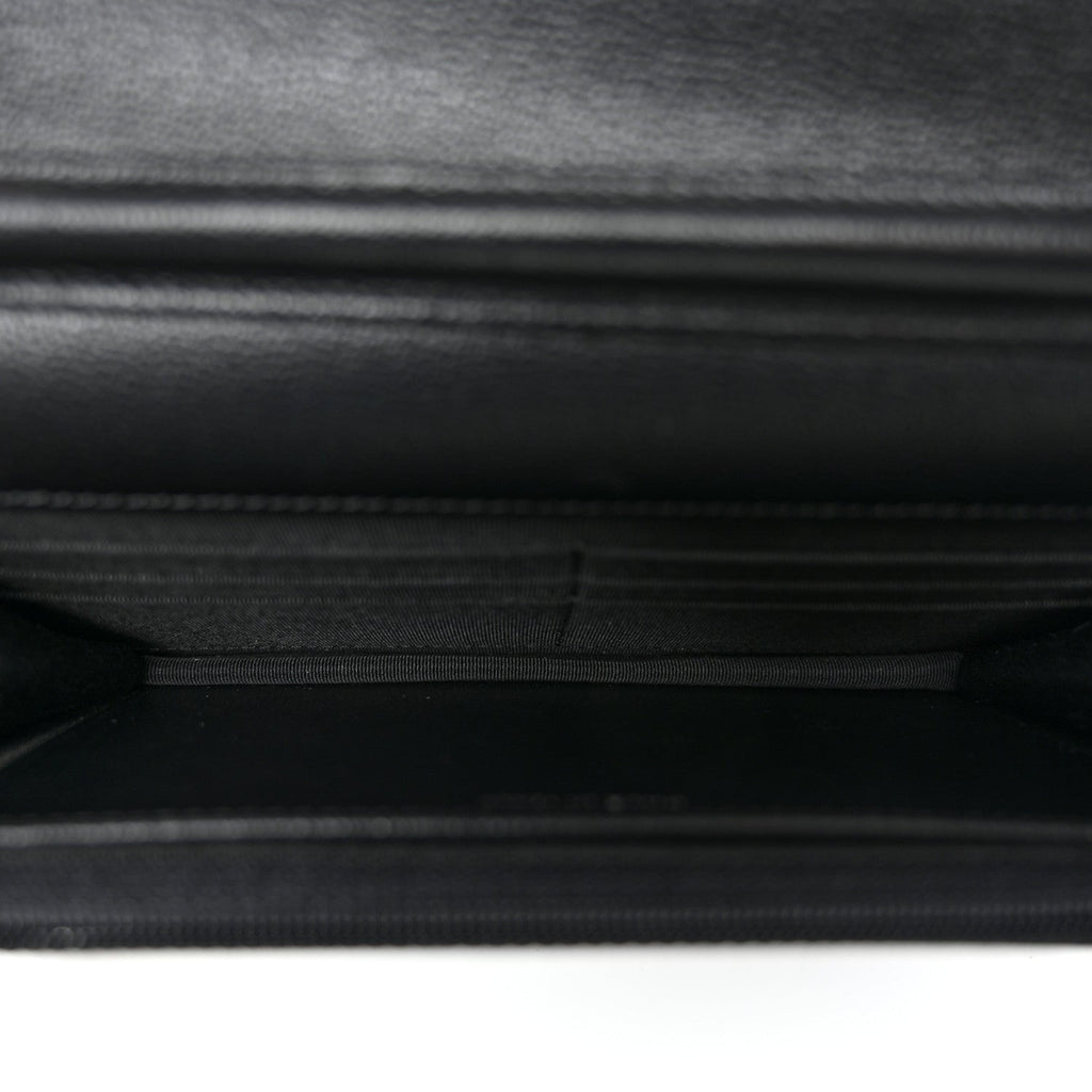 Grained Calfskin Quilted CC Box Wallet On Chain WOC Black