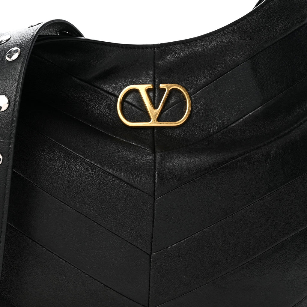 Shiny Nappa Chevron Patchwork Small Hoboho Bag Black
