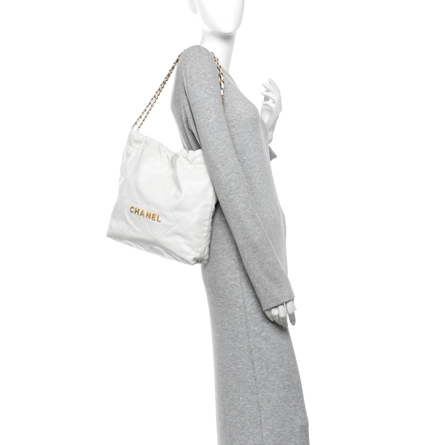 Shiny Calfskin Quilted Small Chanel 22 White