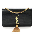 Calfskin Crocodile Embossed Medium Classic Monogram Kate Tassel Satchel Black