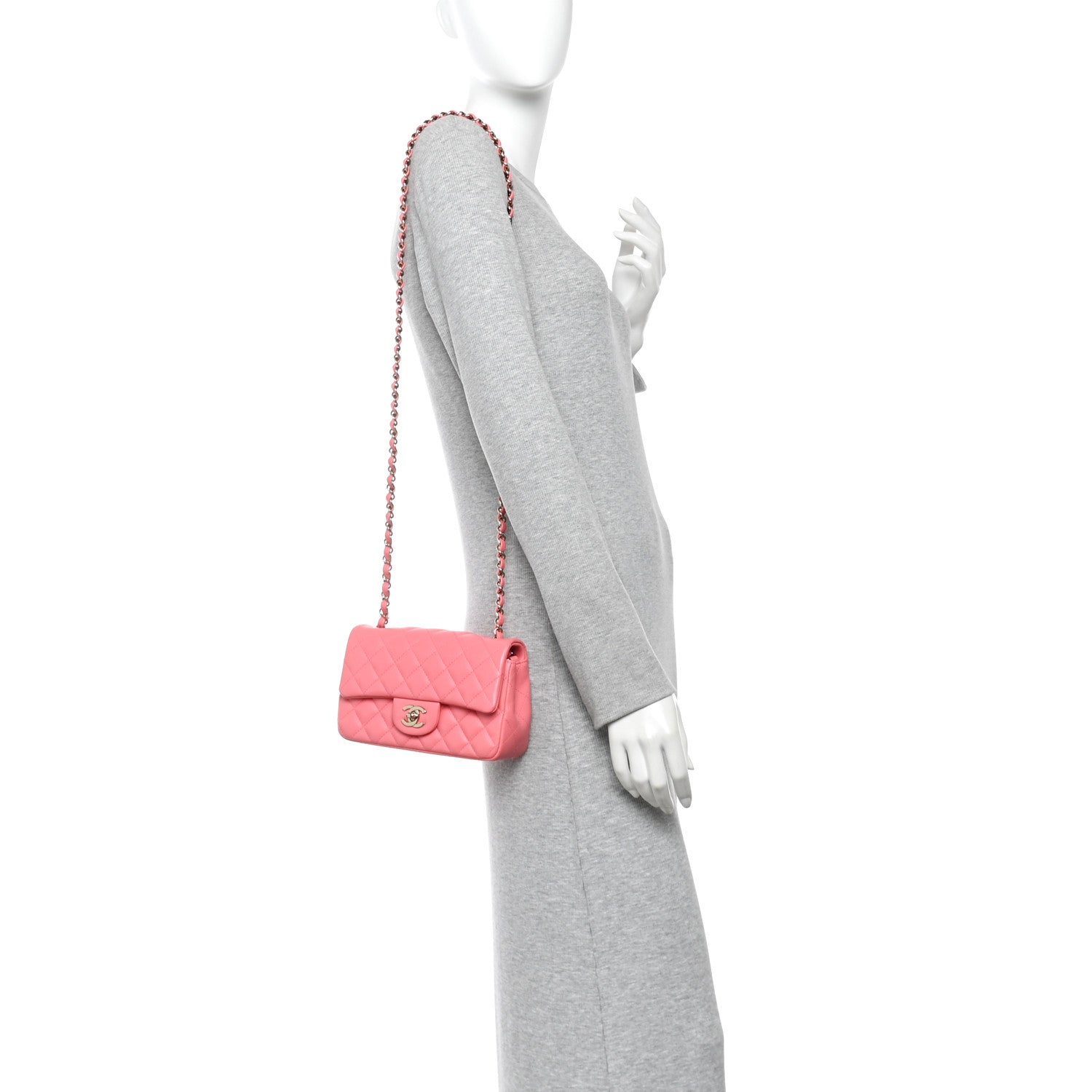Lambskin Quilted Mini Rectangular Flap Pink