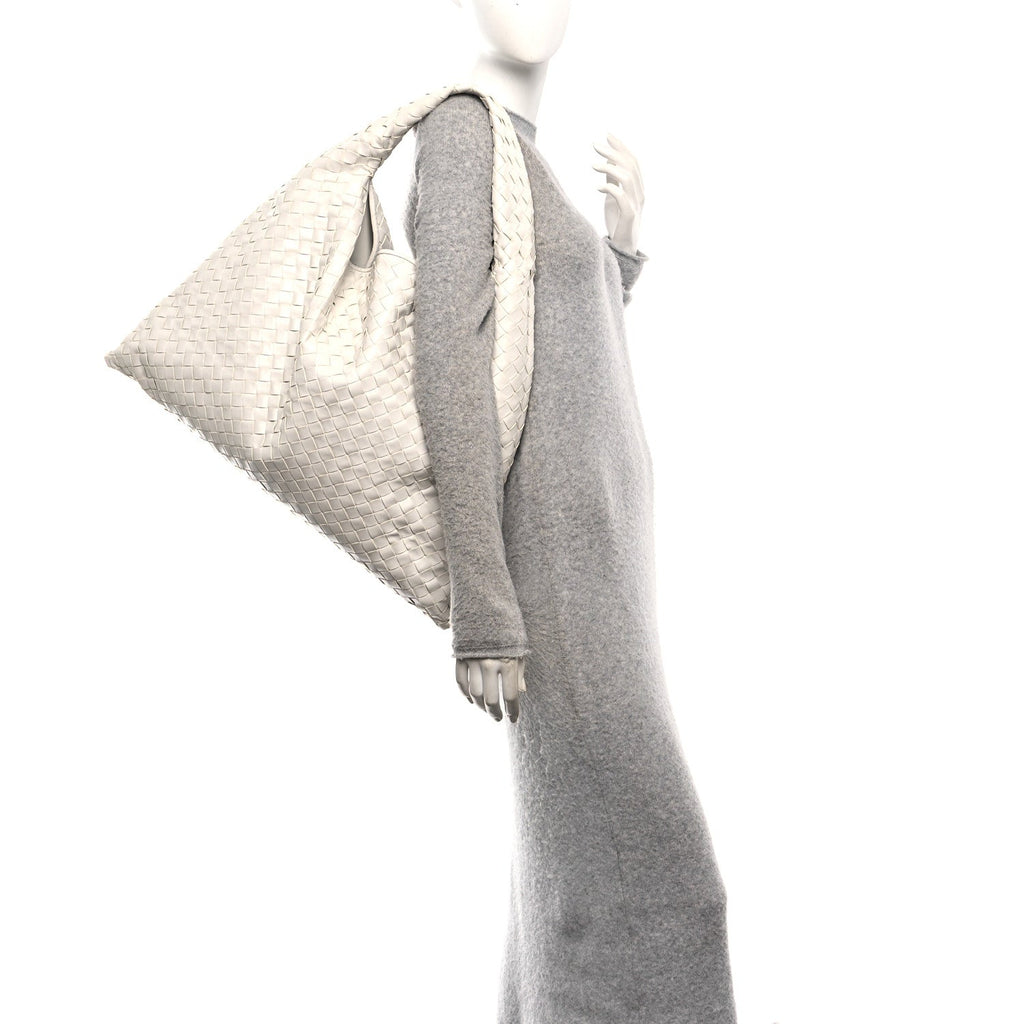 Calfskin Intrecciato Large Hop Sterling White