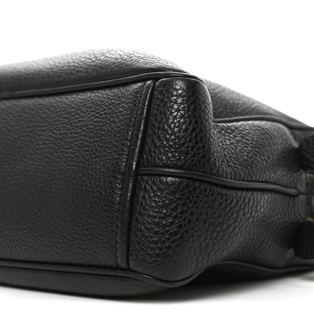 Vitello Daino Medium Double Zip Shoulder Bag Black