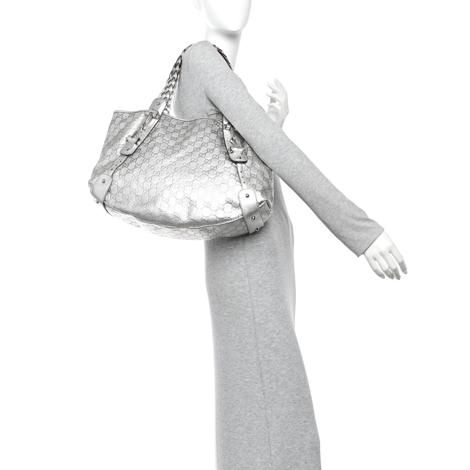 Metallic Guccissima Medium Pelham Shoulder Bag Silver