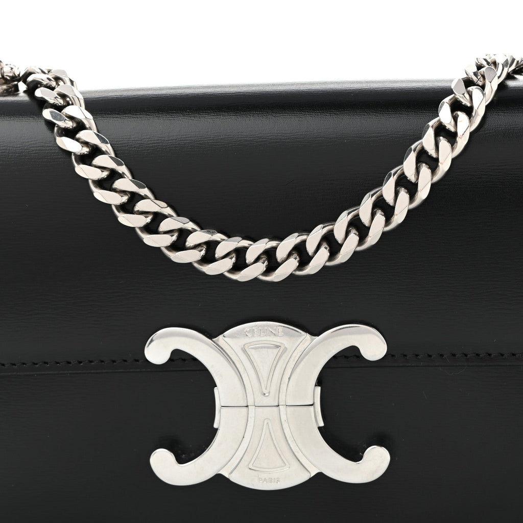 Shiny Calfskin Triomphe Chain Shoulder Bag Black