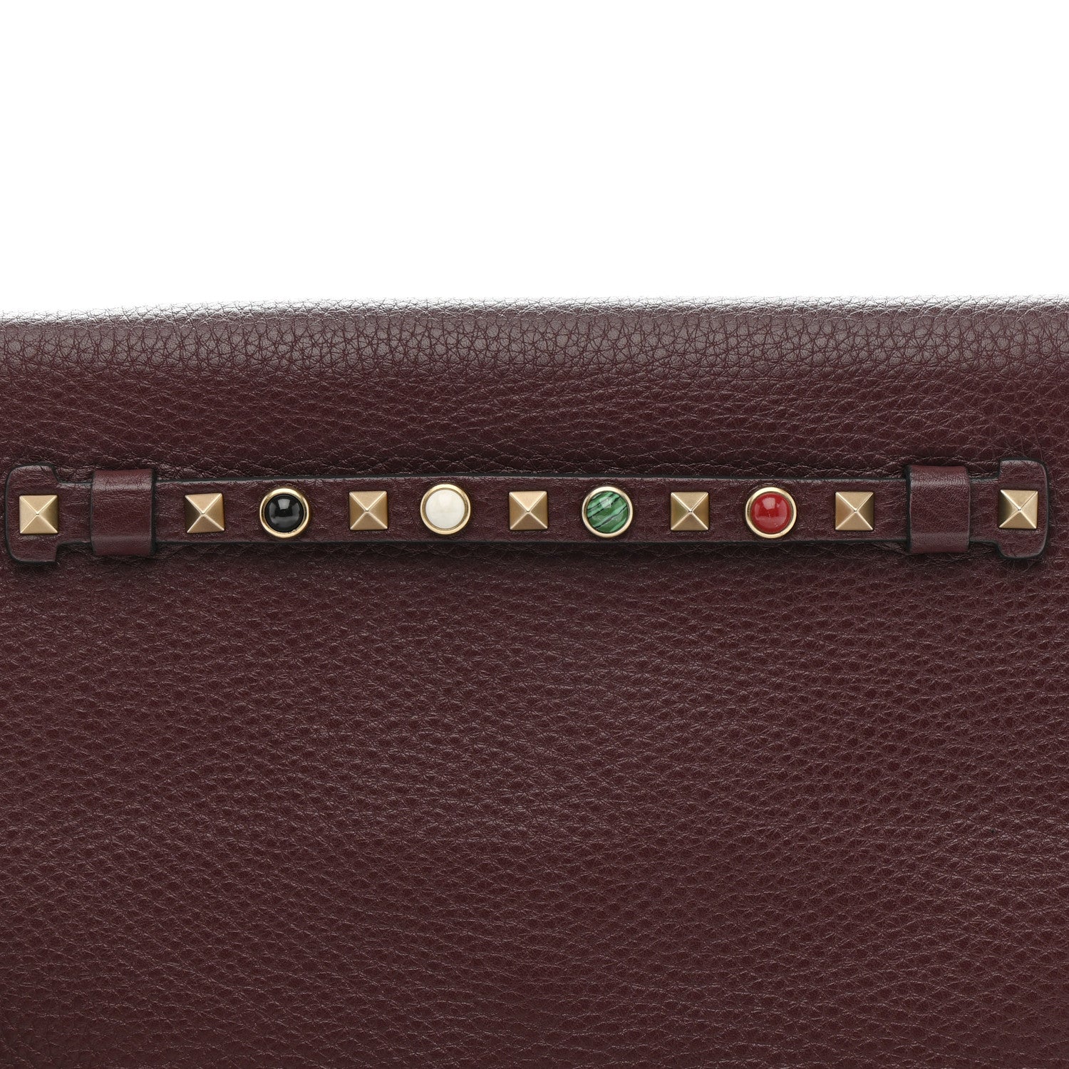 Pebbled Calfskin Rockstud Rolling Wristlet Clutch  Rubin